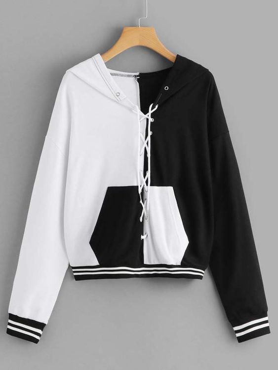 Black and white lace-up sweatshirt