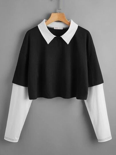 Black crop top with white collar