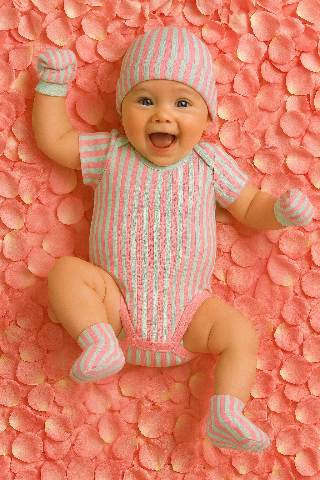 Pink striped baby bodysuit and accessories