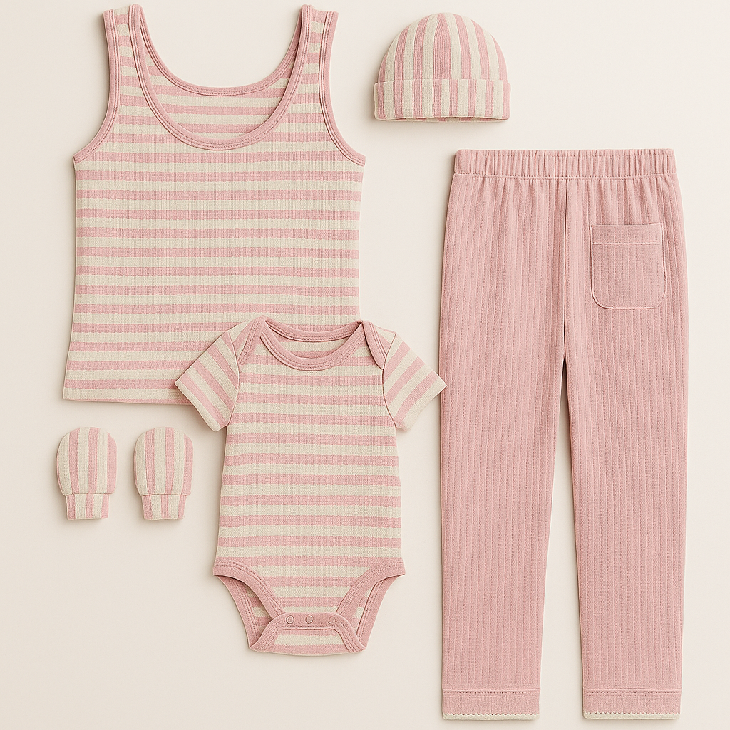 Striped mother and baby clothing set