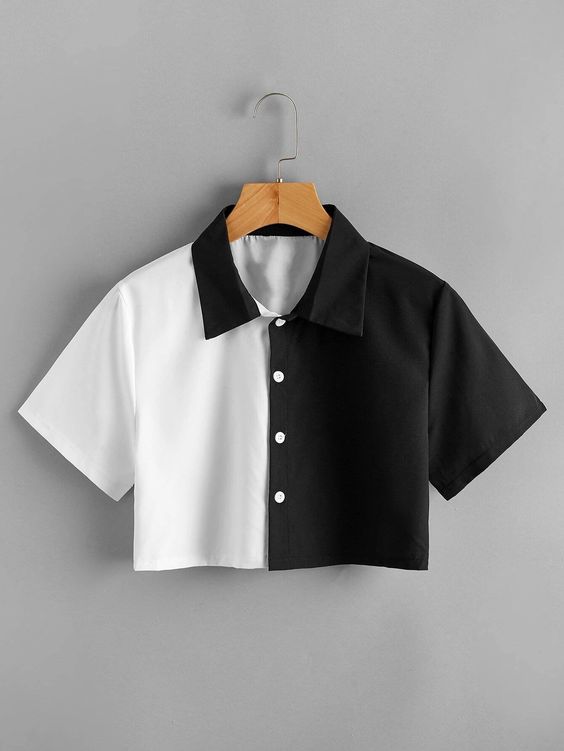 Black and white short-sleeve crop shirt