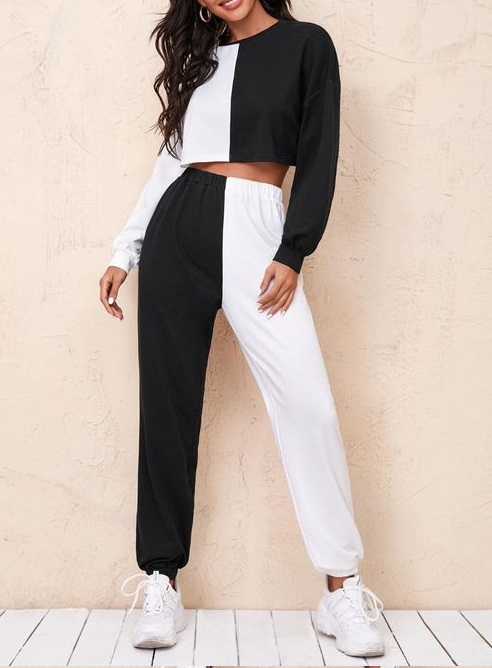 Black and white crop top and trousers set